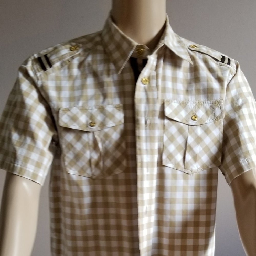 Short sleeve shirt tan and white